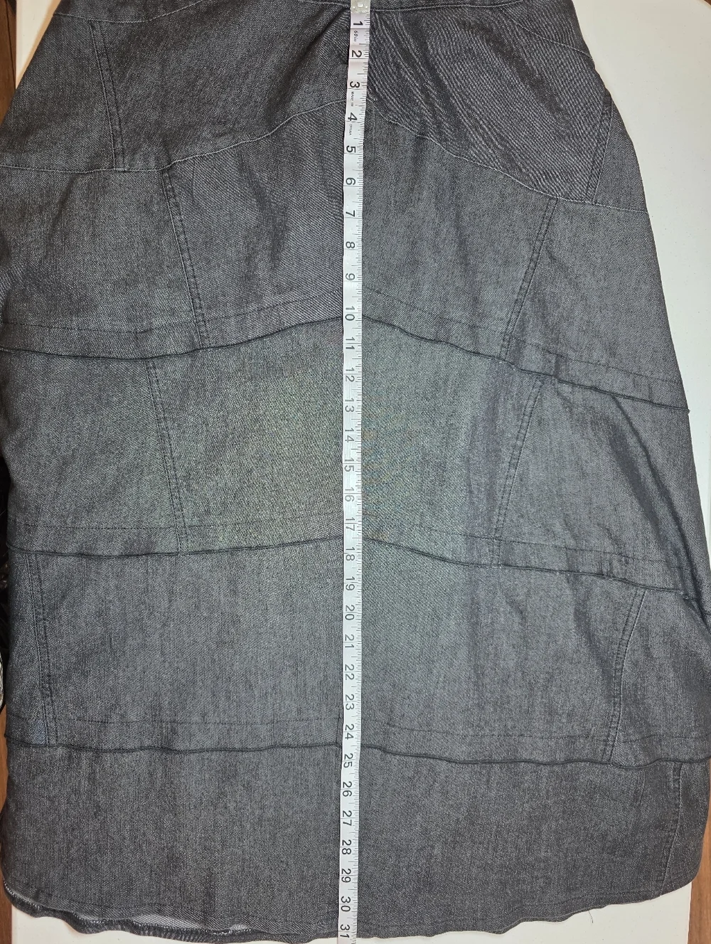 Sandro Sport Gray Denim Patchwork A-Line Midi Skirt Size 12 - Picture 6 of 7